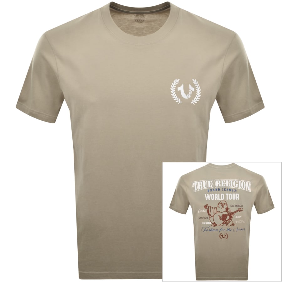 True Religion Multi Overlap T Shirt Beige | Mainline Menswear us